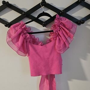 Zara Vibrant Pink Ruffle Blouse